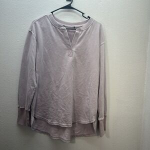 Jane and Delancey Purple V-neck Long sleeve, tunic Top Burnout High Low Basic
